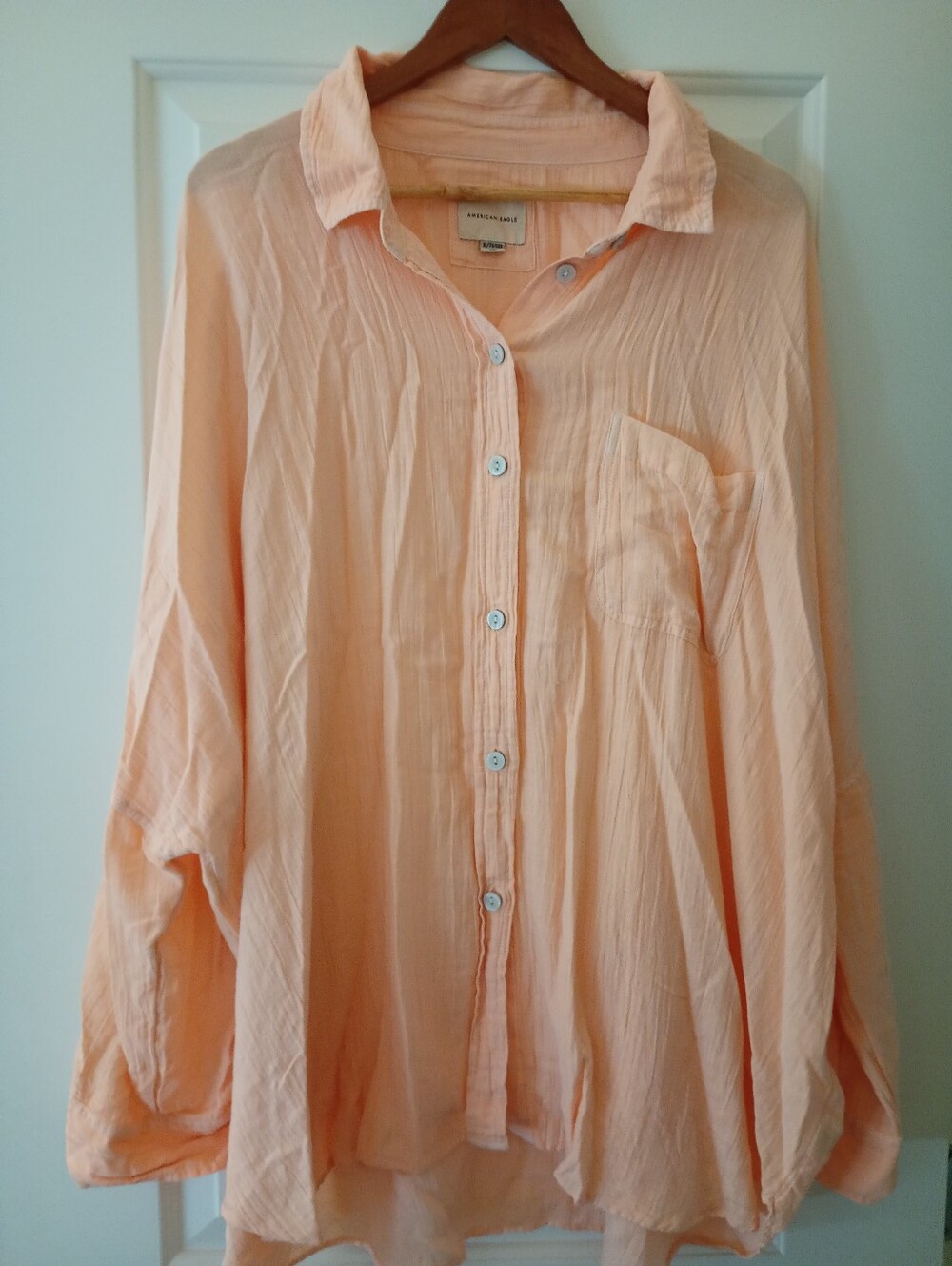 American Eagle | Bright Peachy Orange Button-Down Oversized Cotton Shirt | XL